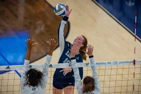 STATESBORO, GEORGIA - AUGUST 15: Georgia Southern Volleyball plays its 2021 Blue-White Game at Hanner Fieldhouse on August 15, 2021 in Statesboro, Georgia.