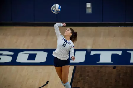 STATESBORO, GEORGIA - AUGUST 15: Georgia Southern Volleyball plays its 2021 Blue-White Game at Hanner Fieldhouse on August 15, 2021 in Statesboro, Georgia.
