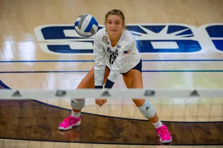 STATESBORO, GEORGIA - AUGUST 15: Georgia Southern Volleyball plays its 2021 Blue-White Game at Hanner Fieldhouse on August 15, 2021 in Statesboro, Georgia.