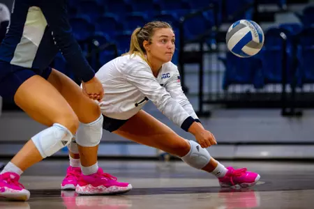 STATESBORO, GEORGIA - AUGUST 15: Georgia Southern Volleyball plays its 2021 Blue-White Game at Hanner Fieldhouse on August 15, 2021 in Statesboro, Georgia.