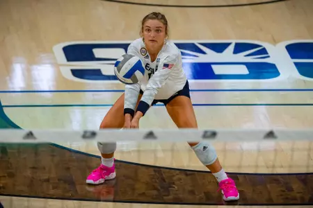 STATESBORO, GEORGIA - AUGUST 15: Georgia Southern Volleyball plays its 2021 Blue-White Game at Hanner Fieldhouse on August 15, 2021 in Statesboro, Georgia.