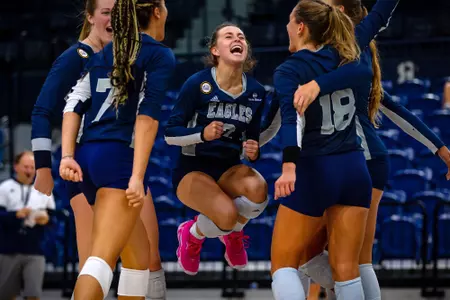 STATESBORO, GEORGIA - AUGUST 15: Georgia Southern Volleyball plays its 2021 Blue-White Game at Hanner Fieldhouse on August 15, 2021 in Statesboro, Georgia.