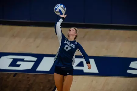 STATESBORO, GEORGIA - AUGUST 15: Georgia Southern Volleyball plays its 2021 Blue-White Game at Hanner Fieldhouse on August 15, 2021 in Statesboro, Georgia.