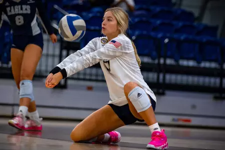 STATESBORO, GEORGIA - AUGUST 15: Georgia Southern Volleyball plays its 2021 Blue-White Game at Hanner Fieldhouse on August 15, 2021 in Statesboro, Georgia.