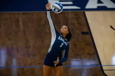 STATESBORO, GEORGIA - AUGUST 15: Georgia Southern Volleyball plays its 2021 Blue-White Game at Hanner Fieldhouse on August 15, 2021 in Statesboro, Georgia.