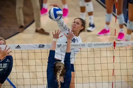 STATESBORO, GEORGIA - AUGUST 15: Georgia Southern Volleyball plays its 2021 Blue-White Game at Hanner Fieldhouse on August 15, 2021 in Statesboro, Georgia.