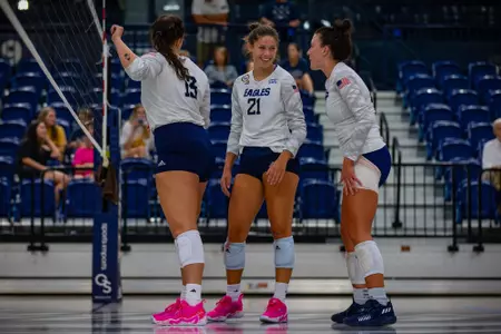 STATESBORO, GEORGIA - AUGUST 15: Georgia Southern Volleyball plays its 2021 Blue-White Game at Hanner Fieldhouse on August 15, 2021 in Statesboro, Georgia.