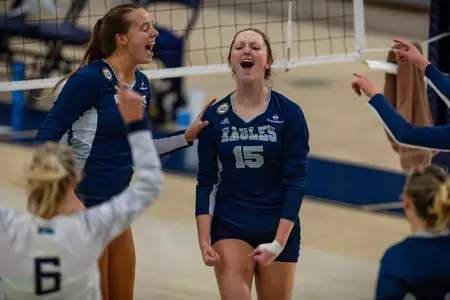 STATESBORO, GEORGIA - AUGUST 15: Georgia Southern Volleyball plays its 2021 Blue-White Game at Hanner Fieldhouse on August 15, 2021 in Statesboro, Georgia.