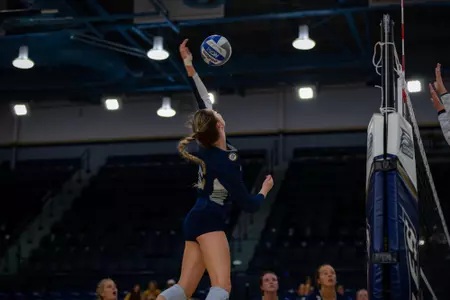 STATESBORO, GEORGIA - AUGUST 15: Georgia Southern Volleyball plays its 2021 Blue-White Game at Hanner Fieldhouse on August 15, 2021 in Statesboro, Georgia.
