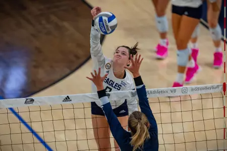 STATESBORO, GEORGIA - AUGUST 15: Georgia Southern Volleyball plays its 2021 Blue-White Game at Hanner Fieldhouse on August 15, 2021 in Statesboro, Georgia.