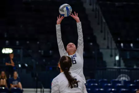 STATESBORO, GEORGIA - AUGUST 15: Georgia Southern Volleyball plays its 2021 Blue-White Game at Hanner Fieldhouse on August 15, 2021 in Statesboro, Georgia.