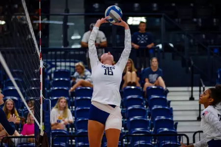 STATESBORO, GEORGIA - AUGUST 15: Georgia Southern Volleyball plays its 2021 Blue-White Game at Hanner Fieldhouse on August 15, 2021 in Statesboro, Georgia.