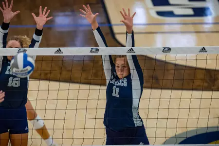 STATESBORO, GEORGIA - AUGUST 15: Georgia Southern Volleyball plays its 2021 Blue-White Game at Hanner Fieldhouse on August 15, 2021 in Statesboro, Georgia.