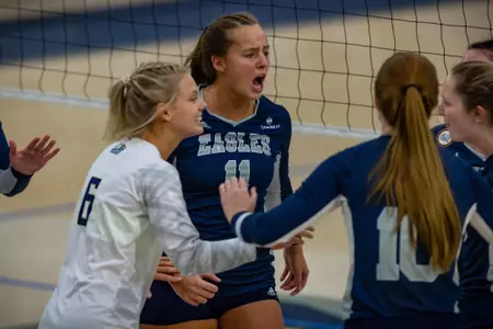 STATESBORO, GEORGIA - AUGUST 15: Georgia Southern Volleyball plays its 2021 Blue-White Game at Hanner Fieldhouse on August 15, 2021 in Statesboro, Georgia.