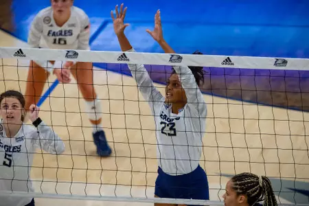 STATESBORO, GEORGIA - AUGUST 15: Georgia Southern Volleyball plays its 2021 Blue-White Game at Hanner Fieldhouse on August 15, 2021 in Statesboro, Georgia.