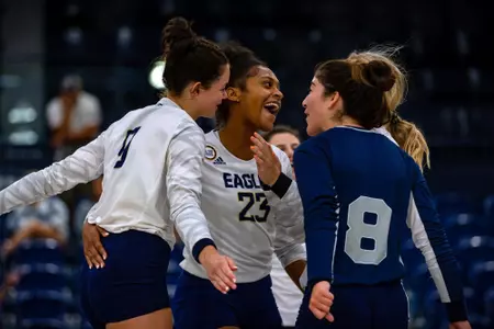 STATESBORO, GEORGIA - AUGUST 15: Georgia Southern Volleyball plays its 2021 Blue-White Game at Hanner Fieldhouse on August 15, 2021 in Statesboro, Georgia.