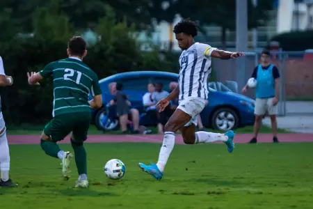Georgia Southern defender Alex Smith (30) during the NCAA menâ??s soccer match between Georgia Southern and Charlotte at Eagle Field at the Erk Russell Athletic Park on September 4, 2022 in Statesboro, Georgia. (Photograph by AJ Henderson / Georgia Southern Athletics)