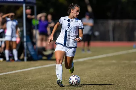Georgia Southern forward/midfielder Elis Nemtsov (9) during the NCAA womenâ??s soccer match between Georgia Southern and James Madison at Eagle Field at the Erk Russell Athletic Park on October 23, 2022 in Statesboro, Georgia. (Photograph by AJ Henderson / Georgia Southern Athletics)