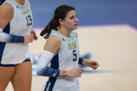 Georgia Southern return specialist Jordan Christy (5) during the NCAA women’s volleyball game between Georgia Southern and James Madison at Hanner Fieldhouse on October 29, 2022 in Statesboro, Georgia. (Photograph by AJ Henderson / Georgia Southern Athletics)