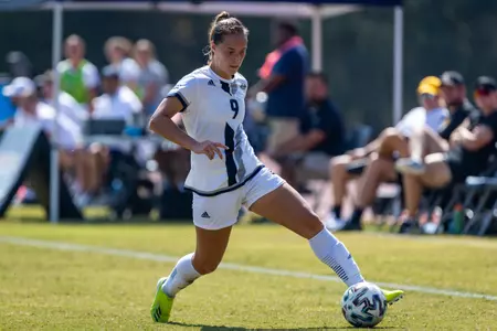 Georgia Southern forward/midfielder Elis Nemtsov (9) during the NCAA women’s soccer match between Georgia Southern and App State at Eagle Field at the Erk Russell Athletic Park on October 9, 2022 in Statesboro, Georgia. (Photograph by AJ Henderson / Georgia Southern Athletics)