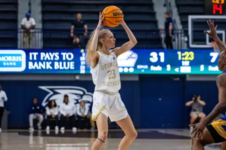 Georgia Southern sophomore guard Hannah Fuller (23) during the NCAA womenâ??s basketball game between Georgia Southern and Allen at Hanner Fieldhouse on November 7, 2022 in Statesboro, Georgia. (Photograph by AJ Henderson / Georgia Southern Athletics)