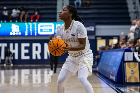 Georgia Southern graduate guard Andreana Wrister (1) during the NCAA womenâ??s basketball game between Georgia Southern and Allen at Hanner Fieldhouse on November 7, 2022 in Statesboro, Georgia. (Photograph by AJ Henderson / Georgia Southern Athletics)
