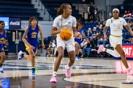 Georgia Southern junior guard/forward Simone James (33) during the NCAA womenâ??s basketball game between Georgia Southern and Allen at Hanner Fieldhouse on November 7, 2022 in Statesboro, Georgia. (Photograph by AJ Henderson / Georgia Southern Athletics)