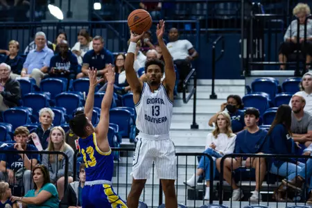Georgia Southern redshirt senior guard Tai Strickland (13) during the NCAA men’s basketball game between Georgia Southern and Trinity Baptist at Hanner Fieldhouse on November 12, 2022 in Statesboro, Georgia. (Photograph by AJ Henderson / Georgia Southern Athletics)