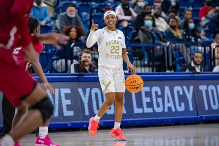 STATESBORO, GEORGIA - JANUARY 27: Georgia Southern Womenâ??s Basketball faces the Troy Trojans at Hanner Fieldhouse on January 27, 2022 in Statesboro, Georgia