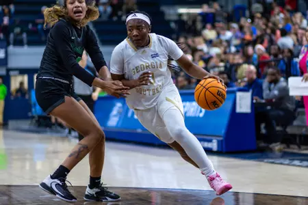 during the NCAA womenâ??s basketball game between Georgia Southern and Chicago State at Hanner Fieldhouse on December 9, 2022 in Statesboro, Georgia. (Photograph by AJ Henderson / Georgia Southern Athletics)