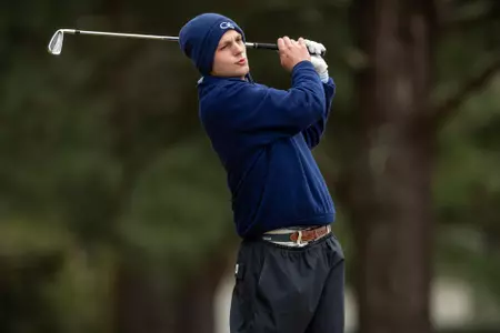 STATESBORO, GEORGIA - FEBRUARY 6: Men’s Golf action from day one of the 2022 Thomas Sharkey Individual Collegiate Tournament at the Georgia Southern University Golf Course on February 6, 2022 in Statesboro, Georgia