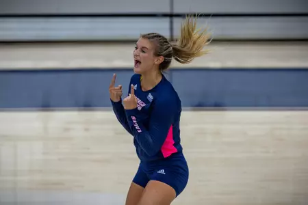 Georgia Southern setter Callaway Cason (20) during the NCAA women’s volleyball game between Georgia Southern and Alcorn State at Hanner Fieldhouse on August 27, 2022 in Statesboro, Georgia. (Photograph by AJ Henderson / Georgia Southern Athletics)