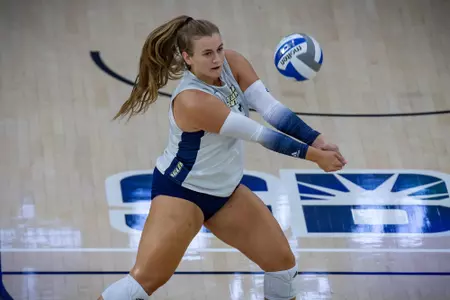 Georgia Southern outside hitter Emily Jarome (7) during the NCAA women’s volleyball game between Georgia Southern and Stetson at Hanner Fieldhouse on August 26, 2022 in Statesboro, Georgia. (Photograph by AJ Henderson / Georgia Southern Athletics
