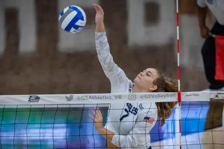Georgia Southern outside hitter Emily Jarome (7) during the NCAA women’s volleyball game between Georgia Southern and USC Upstate at Hanner Fieldhouse on August 27, 2022 in Statesboro, Georgia. (Photograph by AJ Henderson / Georgia Southern Athletics)
