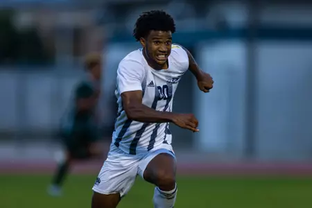 Georgia Southern defender Alex Smith (30) during the NCAA menâ??s soccer match between Georgia Southern and Charlotte at Eagle Field at the Erk Russell Athletic Park on September 4, 2022 in Statesboro, Georgia. (Photograph by AJ Henderson / Georgia Southern Athletics)