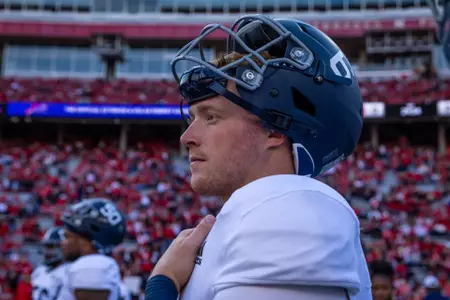 Georgia Southern Eagles quarterback Kyle Vantrease (6) during pregame warmups before the NCAA football game between Georgia Southern and Nebraska at Memorial Stadium on September 10, 2022 in Lincoln, Nebraska. (Photograph by AJ Henderson / Georgia Southern Athletics)