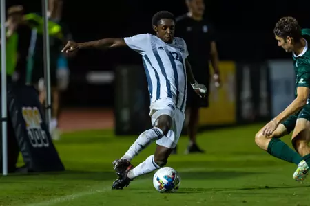 Georgia Southern defender Austin Hardy (12) during the NCAA menâ??s soccer match between Georgia Southern and Charlotte at Eagle Field at the Erk Russell Athletic Park on September 4, 2022 in Statesboro, Georgia. (Photograph by AJ Henderson / Georgia Southern Athletics)