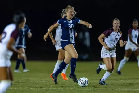 Georgia Southern midfielder Ansleigh Crenshaw (30) during the NCAA womenâ??s soccer match between Georgia Southern and Texas State at Eagle Field at the Erk Russell Athletic Park on September 22, 2022 in Statesboro, Georgia. (Photograph by AJ Henderson / Georgia Southern Athletics)