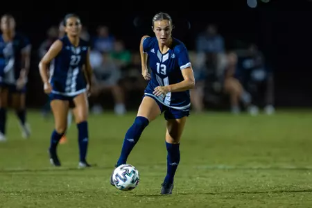 Georgia Southern midfielder Smith Cathey (13) during the NCAA womenâ??s soccer match between Georgia Southern and Texas State at Eagle Field at the Erk Russell Athletic Park on September 22, 2022 in Statesboro, Georgia. (Photograph by AJ Henderson / Georgia Southern Athletics)