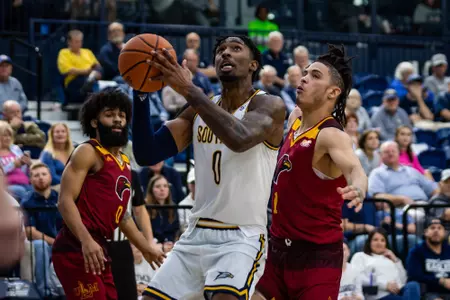 Georgia Southern fifth year guard/forward Kaden Archie (0) during the NCAA men’s basketball game between Georgia Southern and the University of Louisiana at Monroe at Hanner Fieldhouse on January 19, 2023 in Statesboro, Georgia. (Photograph by AJ Henderson / Georgia Southern Athletics)
