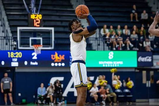 Georgia Southern fifth year guard/forward Kaden Archie (0) during the NCAA men’s basketball game between Georgia Southern and the University of Louisiana at Monroe at Hanner Fieldhouse on January 19, 2023 in Statesboro, Georgia. (Photograph by AJ Henderson / Georgia Southern Athletics)