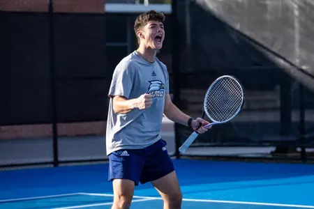 Georgia Southern sophomore Alex Suk during the NCAA men’s tennis match between Georgia Southern and The Citadel at Wallis Tennis Center on January 28, 2023 in Statesboro, Georgia. (Photograph by AJ Henderson / Georgia Southern Athletics)