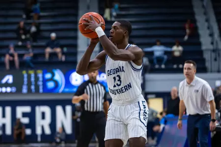 Georgia Southern freshman guard Eren Banks (13) during the NCAA men’s basketball game between Georgia Southern and Augusta at Hanner Fieldhouse on October 20, 2023 in Statesboro, Georgia. (Photograph by AJ Henderson / Georgia Southern Athletics)
