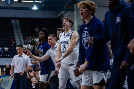 Bench during the NCAA men’s basketball game between Georgia Southern and Augusta at Hanner Fieldhouse on October 20, 2023 in Statesboro, Georgia. (Photograph by AJ Henderson / Georgia Southern Athletics)