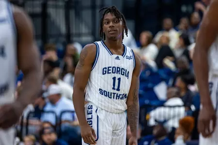 Georgia Southern sophomore guard Jamar Franklin (11) during the NCAA men’s basketball game between Georgia Southern and Augusta at Hanner Fieldhouse on October 20, 2023 in Statesboro, Georgia. (Photograph by AJ Henderson / Georgia Southern Athletics)