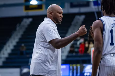 Georgia Southern men's basketball assistant coach Marreese Speights during the NCAA men’s basketball game between Georgia Southern and Augusta at Hanner Fieldhouse on October 20, 2023 in Statesboro, Georgia. (Photograph by AJ Henderson / Georgia Southern Athletics)