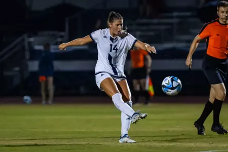 Georgia Southern midfielder Carley Borgelt (14) during the NCAA women’s soccer match between Georgia Southern and Georgia State at Eagle Field at the Erk Russell Athletic Park on October 11, 2023 in Statesboro, Georgia. (Photograph by AJ Henderson / Georgia Southern Athletics)