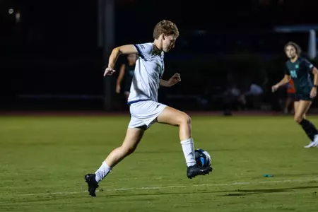 Georgia Southern defender Caitlin Conroy (2) during the NCAA women’s soccer match between Georgia Southern and Marshall at Eagle Field at the Erk Russell Athletic Park on October 19, 2023 in Statesboro, Georgia. (Photograph by AJ Henderson / Georgia Southern Athletics)