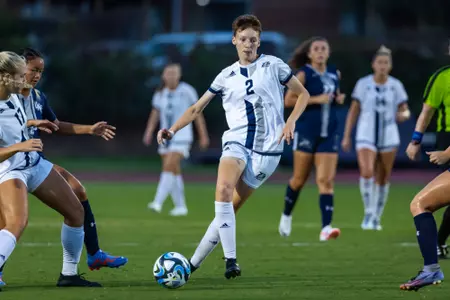 Georgia Southern defender Caitlin Conroy (2) during the NCAA women’s soccer match between Georgia Southern and North Florida at Eagle Field at the Erk Russell Athletic Park on August 24, 2023 in Statesboro, Georgia. (Photograph by AJ Henderson/ Georgia Southern Athletics)