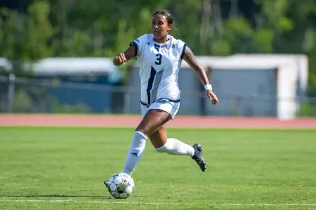 Georgia Southern defender Kamryn Nobles (3) during the NCAA women’s soccer match between Georgia Southern and Kennesaw State at Eagle Field at the Erk Russell Athletic Park on August 12, 2023 in Statesboro, Georgia. (Photograph by AJ Henderson / Georgia Southern Athletics)